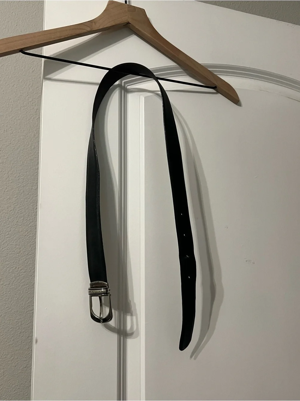Montblanc Men's Black Leather Belt with Silver Buckle